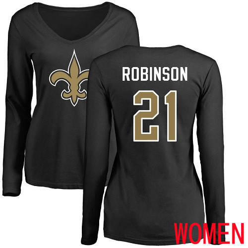 New Orleans Saints Black Women Patrick Robinson Name and Number Logo Slim Fit NFL Football 21 Long Sleeve T Shirt